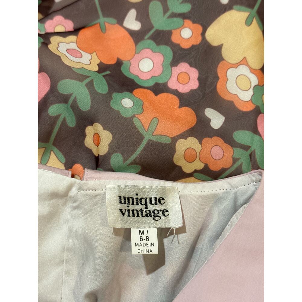 Unique Vintage 1960’s Brown Floral Chiffon Dress M 6 8 NWOT - Picture 3 of 3